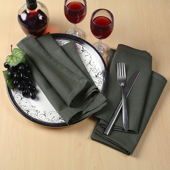 NATURALCRAFT Cloth Napkins Set of 12 Cotton Linen 18x18 Inch - Soft Durable Easter Washable - Ideal for Hotel Farmhouse Party Spring Summer Easter - Perfect Everyday Use (Martini Olive)