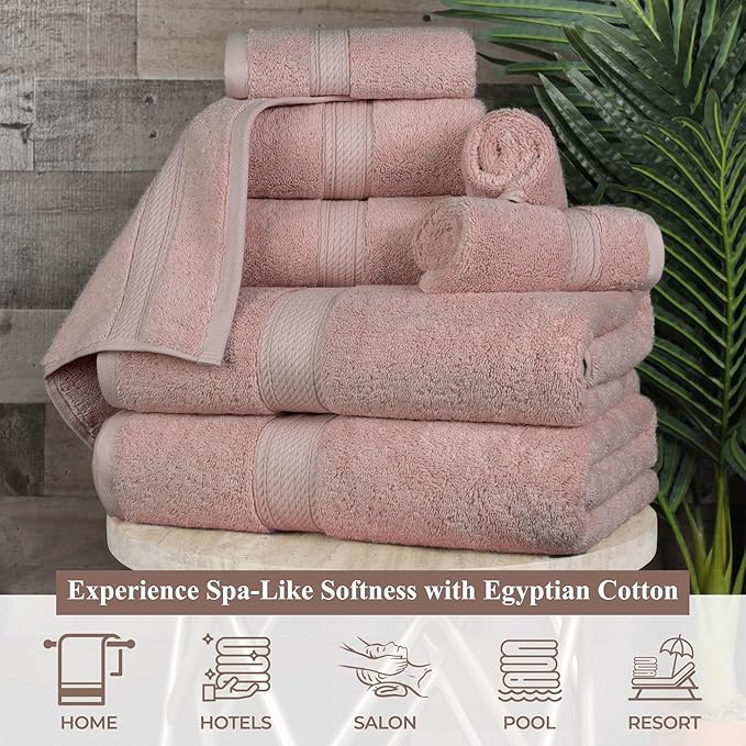 Superior Egyptian Cotton Pile 9-Piece Towel Set, 3 Bath, 3 Hand, 3 Face Towel/Washcloth, Heavyweight, Ultra Soft Luxury Towels, Thick Plush Essentials, Guest Bath, Spa, Hotel Bathroom, Muted Mauve