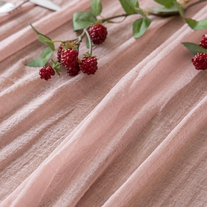 Keketoarrange 6pcs Dusty Pink Gauze Rustic Cheesecloth Table Runner 120 Inch 10 FT for Wedding Baby Shower Bridal Shower Birthday Engagement Garden Outdoor Party Long Sheer Boho Decorations