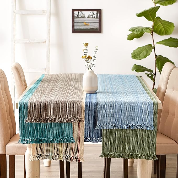 DII Variegated Tabletop Collection, Table Runner, 13x72, Artichoke Green