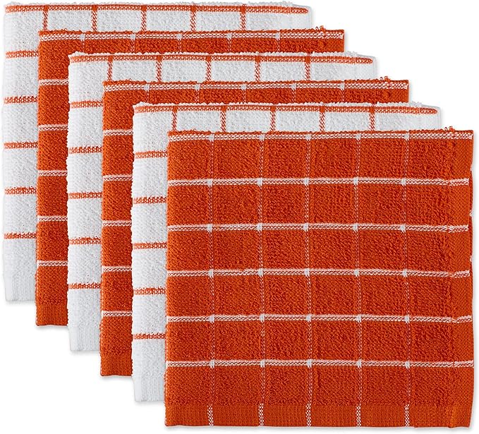 DII Basic Terry Collection Windowpane Dishcloth Set, 12x12, Spice, 6 Piece