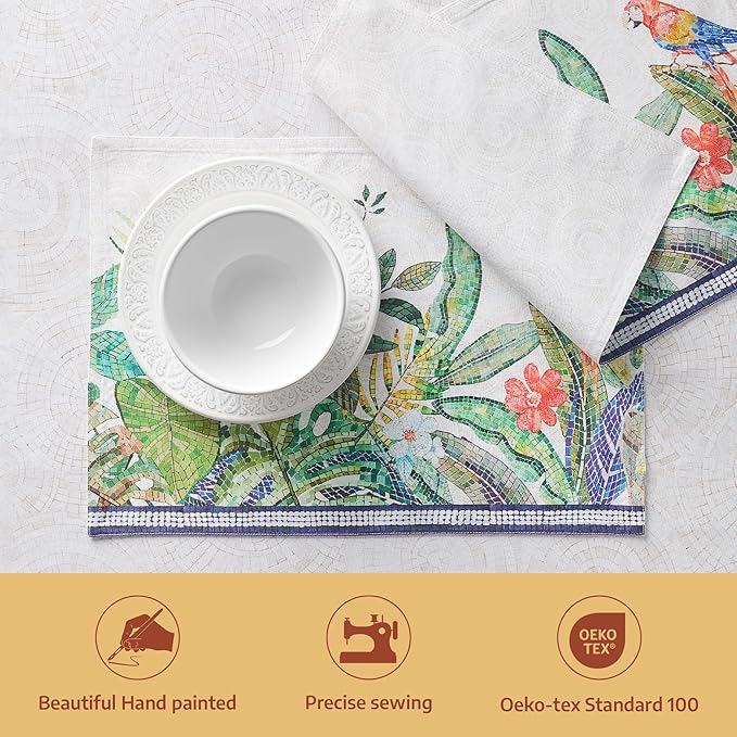 Maison d' Hermine Placemats 100% Combed Cotton Premium Set of 4 Dinner Placemat, Decorative Washable Cloth Placemat, Dining, Buffet Parties & Camping - Mosaic (13"x19")