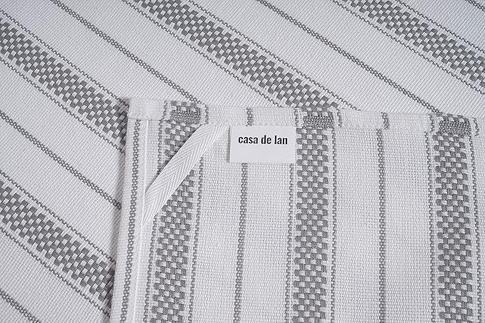 Kitchen Towels Set – Pack of 6 (20’’ x 30’’) Extra Large Premium Cotton Dish Towels for Kitchen – Chain Stripe Towels – Absorbent – 100% Cotton – with Hanging Loop – Light Grey