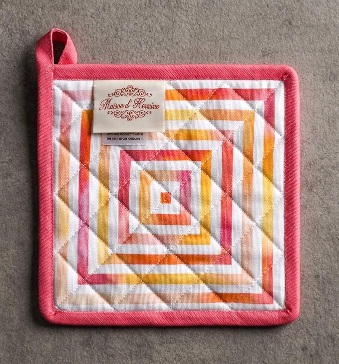 Maison d' Hermine Pot Holders 100% Cotton Heat Resistant Potholders 8" x 8" Hot Pads with Loop BBQ Cooking Baking Gifts for Mothers Day Handling Hot Pans Spring/Summer (Pack of 1, Summer Maze)