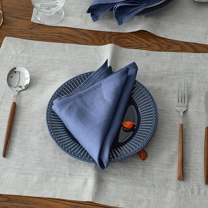 Simple&Opulence Linen Napkins Set of 6 – 100% Pure Linen Napkins for Spring, Easter, Mothers Day,Wedding, Party, Everyday Use Machine Washable and Reusable 14" x 14" Classic Blue