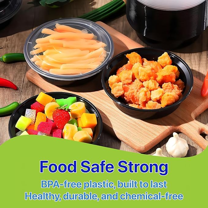 Meal Prep Containers Round [30 Set] x [48 oz] with Lids, 1 compartment, Stackable, Reusable, Leakproof, Food Safe, Microwave, Freezer & Dishwasher Safe for Food Prep Storage (30 Set, 48 oz)