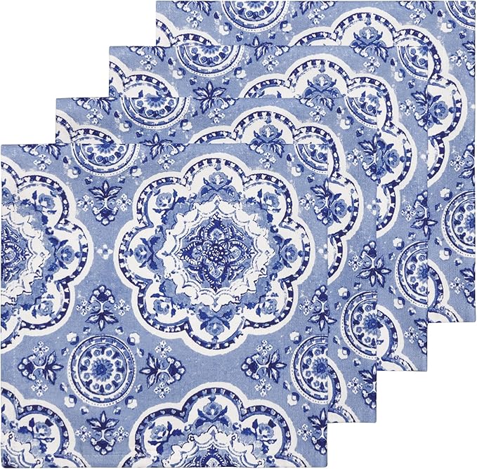 Maison d' Hermine Cloth Napkins Set of 4 100% Cotton Everyday Reusable Square Napkins Cloth Washable Dinner Party Wedding Restaurant Gifts for Mothers Day Spring/Summer(Melodie Bleue, 20" x 20")