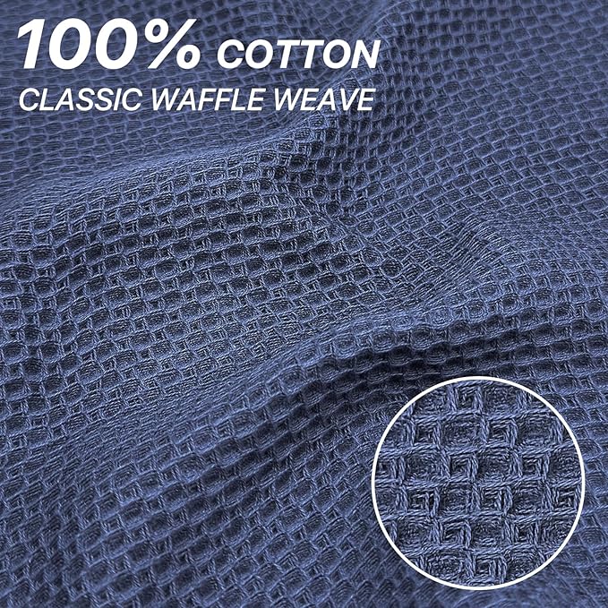 100% Cotton Waffle Weave Kitchen Towels, 6 Pack Dish Cloths for Washing Dishes, Ultra Soft Absorbent Dish Towels, Quick Drying Kitchen Rags, 12x12 Inches, Dark Blue
