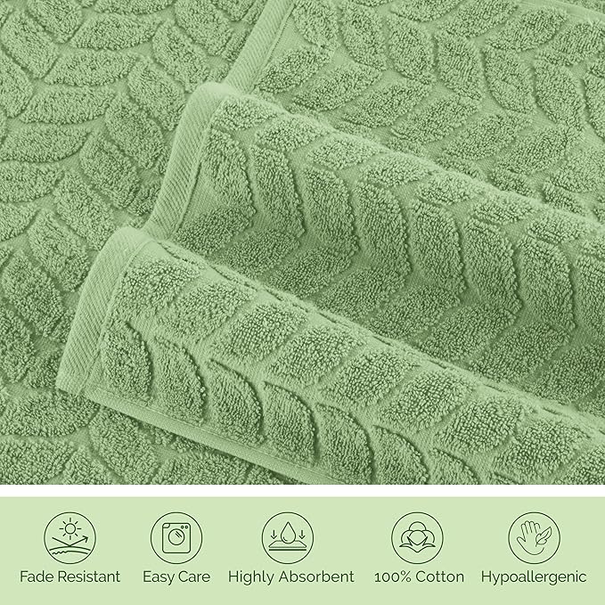 Elegant Comfort Luxury 6-Piece 100% Turkish Cotton Jacquard Braided Textured Premium Hotel Quality Towel Set– Soft and Absorbent, Includes 2 Bath Towels, 2 Hand Towels and 2 Washcloths, Sage