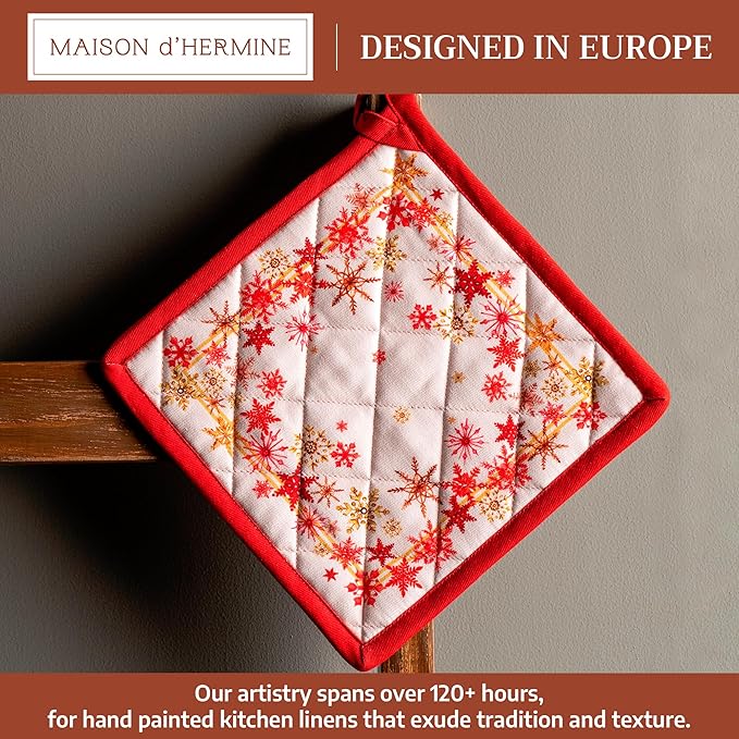 Maison d' Hermine Pot Holders 100% Cotton Heat Resistant Potholders 8" x 8" Hot Pads with Loop for Thanksgiving Christmas Decorations BBQ Cooking Baking Handling Hot Pans (Pack of 1, Crystal Star)