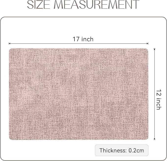 Romanstile Vinyl Placemats Set of 6-12 X 17 Inch - Faux Leather 100% Waterproof Oil-Proof Wipeable Place Mats, Heat Resistant Reversible PU Table Mats for Kitchen Dining Party Outdoor, Pink