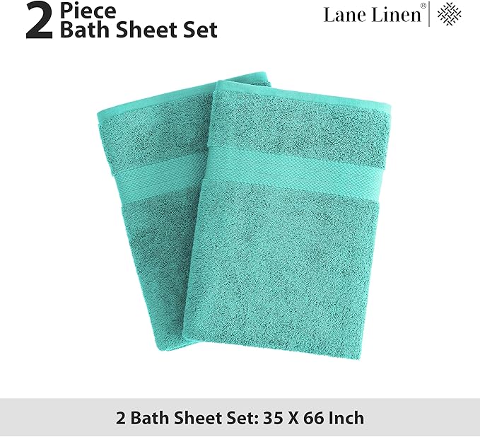 LANE LINEN 100% Pure Cotton Bath Sheets 2 Pack (35"x66") - Extra Large Bathroom Towels - Quick Dry, Smooth, Durable & Highly Absorbent Oversized Towel Sets - Holds Well After Multiple Washes - Teal