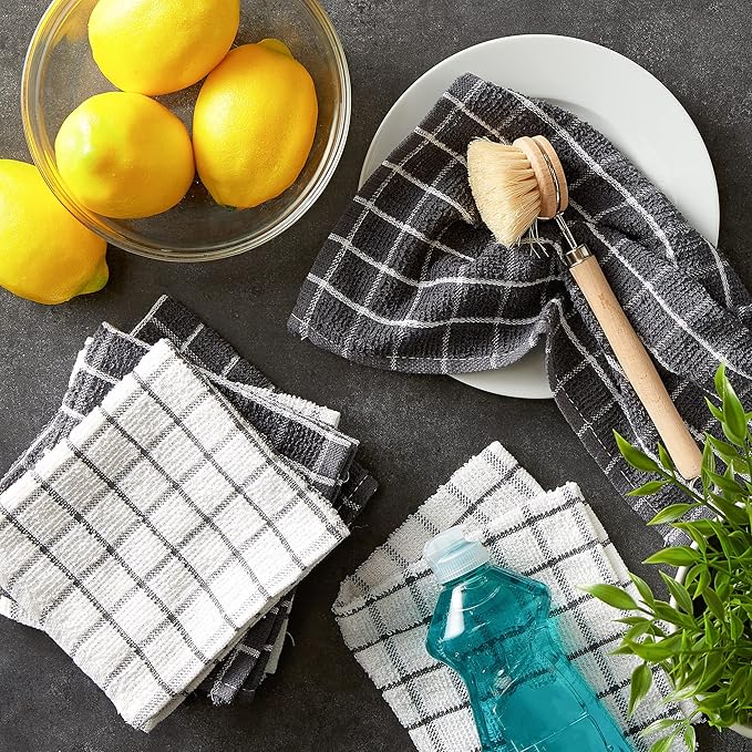 DII Basic Terry Collection Windowpane Dishcloth Set, 12x12, Gray, 6 Piece