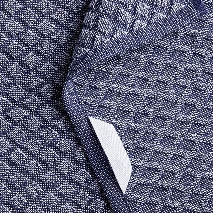 Martha Stewart Honeycomb Chambray Textured Kitchen Towel 4-Pack Set, 100% Cotton with Absorbent Terrycloth, Decorative Kitchen Towels, Navy Blue, 16"x28"