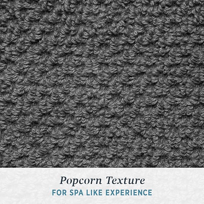 Welhome Franklin 100% Cotton Popcorn Textured Towel Set - 4 Pack Bath Towels, 600 GSM, Soft & Plush, Dark Gray