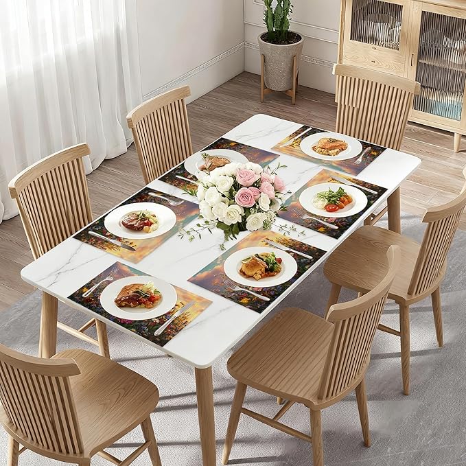 Garden Wlidflowers Placemat Set of 6,Plants Heat Resistant Linen Table Mats for Indoor Outdoor Home Kitchen Dining Room Table 12x18Inch