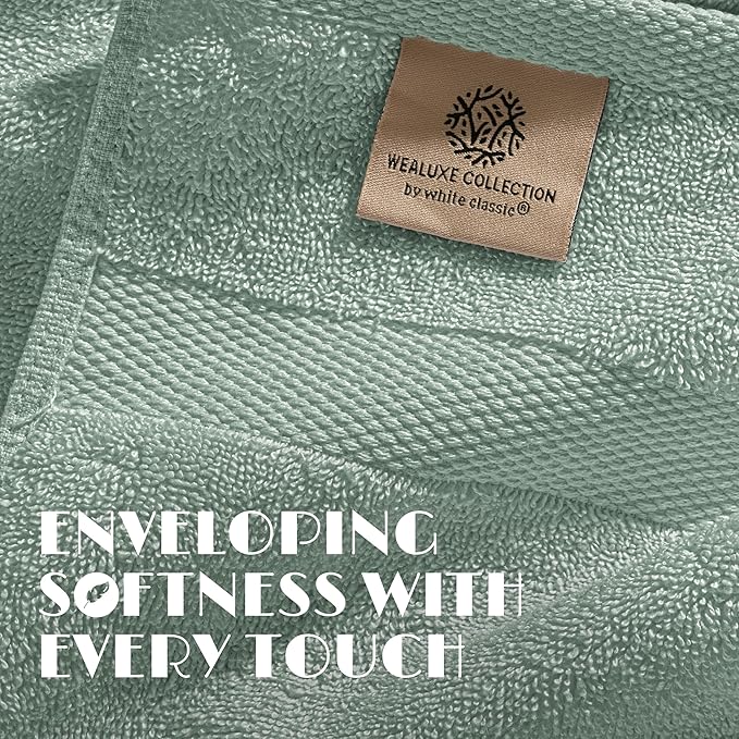 White Classic Green Bath Towels 27x54 Inch, Cotton Towel Set for Bathroom, Hotel, Gym, Spa, Soft Extra Absorbent Quick Dry 4 Pack