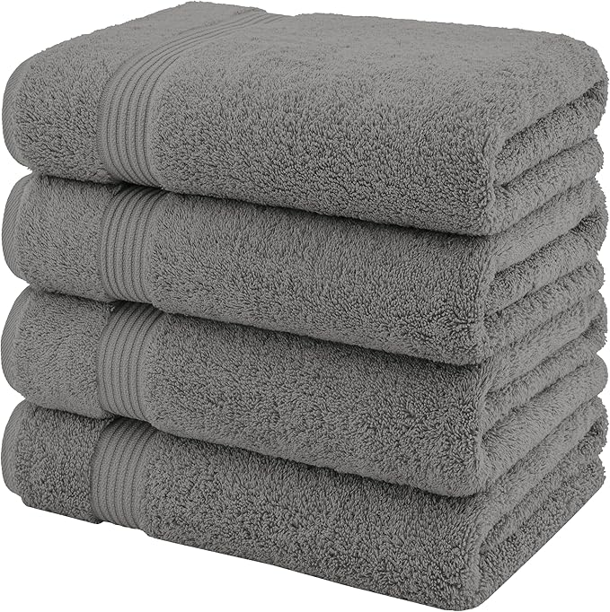 American Veteran Towel, Turkish Bath Towels for Bathroom 4 Pack, 27x54 Extra Large Premium Soft Drying Bathroom Towels, Light Gray
