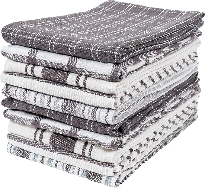 KAF Home Assorted Flat Kitchen Towels - Set of 10, 18 x 28 Inch (Gray)