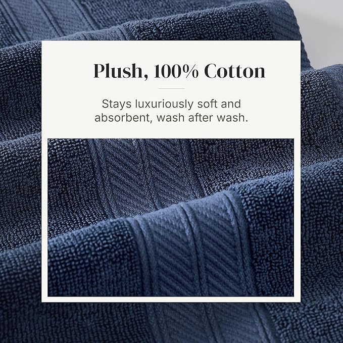 Modern Threads Botanical Vine 6-Piece 100% Cotton Towel Set – Reversible Yarn Dyed Jacquard – Includes 2 Bath Towels, 2 Hand Towels, 2 Washcloths – Absorbent, Quick Dry, Soft & Durable – Navy
