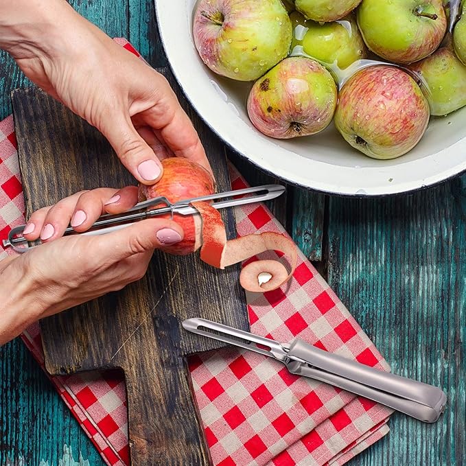 Mudder 10 Pieces Vegetable Fruit Peelers Stainless Steel Rotary Peelers Carrots Potatoes Peeling Tools for Home and Kitchen, with Ergonomic Safety and Control Handle