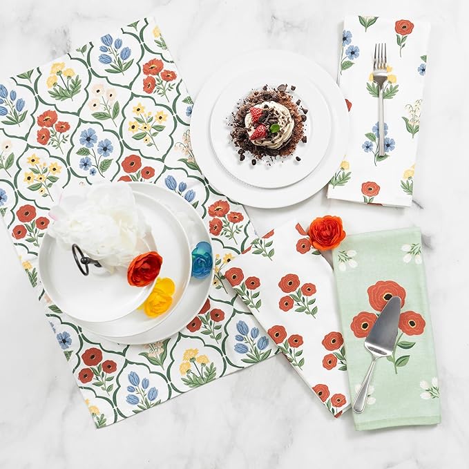Ritz 100% Cotton Kitchen Towels, Rose Trellis Floral – 16"x26" – Absorbent Dish Towels for Drying & Cleaning – Soft & Durable (Set of 4)