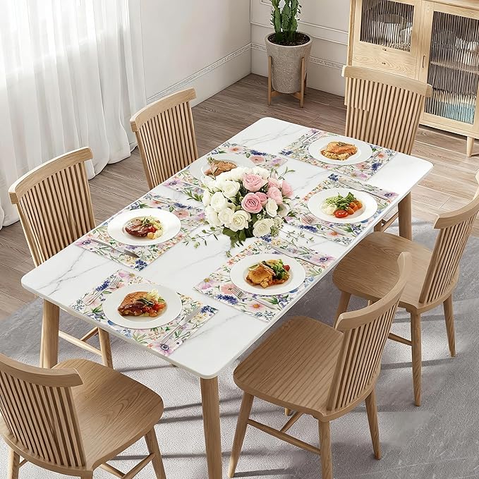 Wildflowers Floral Placemats Set of 6,Plants Waterproof Heat Resistant Dining Table Plate Mat for Home Kitchen Dining Table 12x18Inch