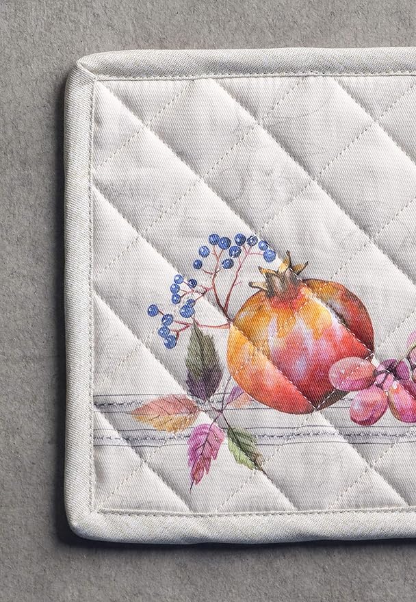 Maison d' Hermine Pot Holders Set 100% Cotton Heat Resistant Potholders 8" x 8" Hot Pads with Loop for Thanksgiving Christmas Decorations BBQ Baking Handling Hot Pans (Pack of 2, Fruit D'Hiver)