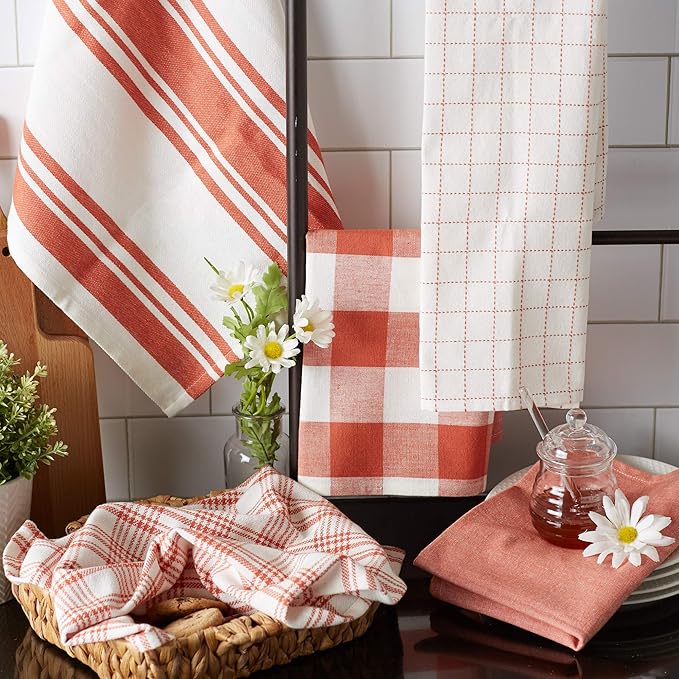 DII Everyday Basic Kitchen Collection Large Woven Cotton Dishtowel/Tea Towel Set, 18x28, Vintage Rose, 5 Count