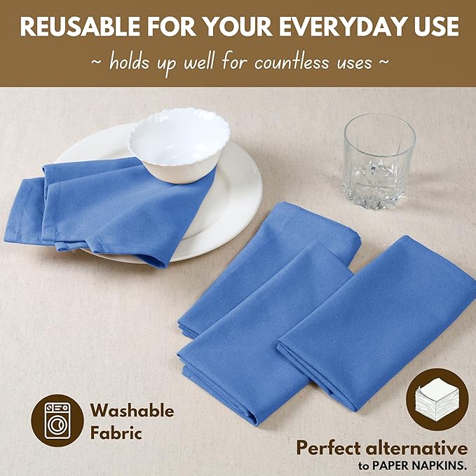 Native Fab Sky Blue Easter Cloth Napkins Set of 12-100% Cotton Spring Dinner Napkins 17x17 - Premium Hotel Quality Table Decor - Soft, Absorbent, Washable, Reusable Bulk Fabric Cloth, Light Blue