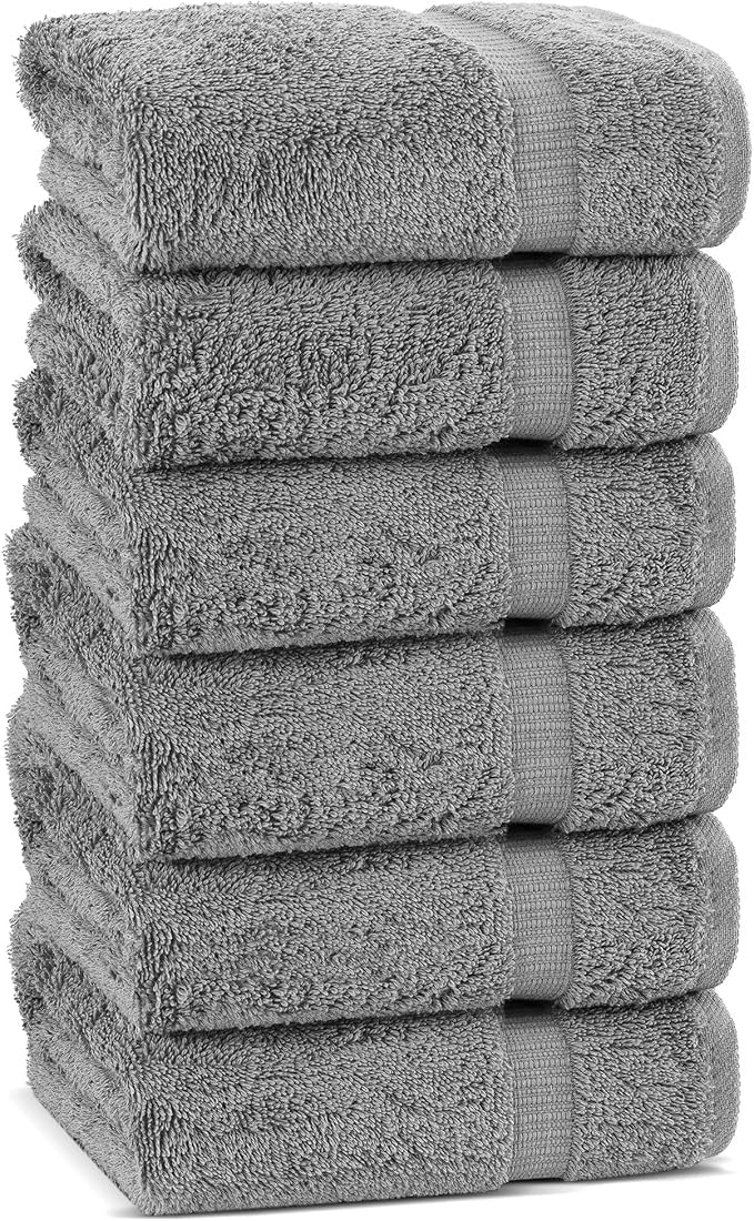 Chakir Turkish Linens | Hotel & Spa Quality 100% Cotton Premium Turkish Towels | Soft & Absorbent (6-Piece Hand Towels, Gray)