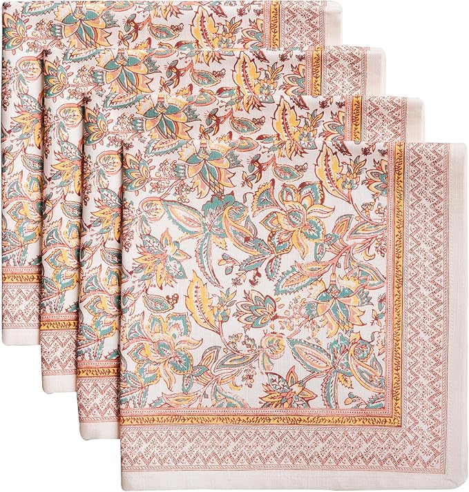 Maison d' Hermine Cloth Napkins Set of 4 100% Cotton for Thanksgiving Christmas Decorations Everyday Reusable Square Fall Napkins Cloth Washable Dinner Party (Nila, 20"x20")