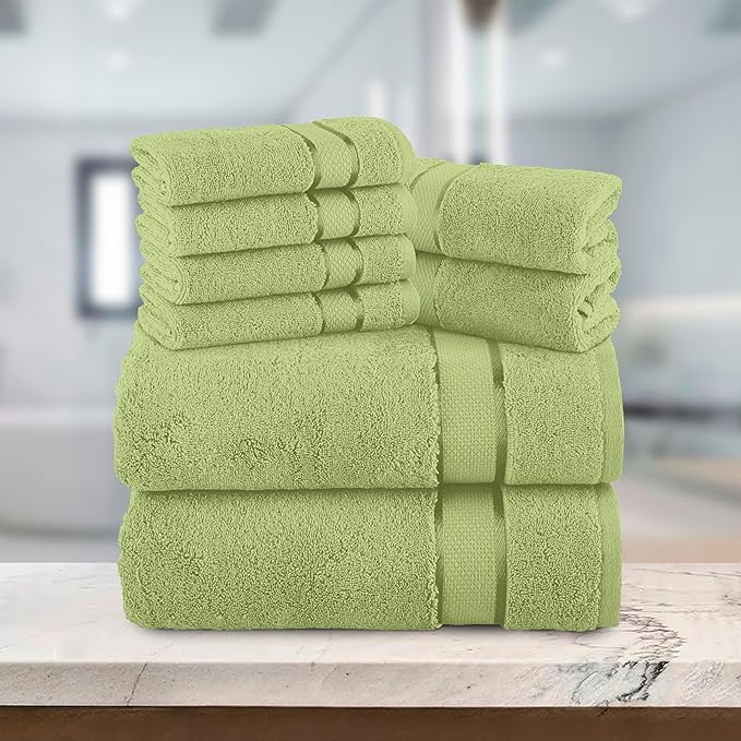 Elegant Comfort Premium Cotton 8-Piece Towel Set, Includes 4 Washcloths, 2 Hand Towels and 2 Bath Towels, 100% Turkish Cotton - Highly Absorbent and Super Soft Towels for Bathroom, Sage
