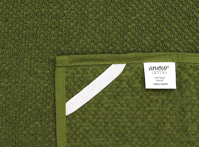 AMOUR INFINI Kitchen Towels Pack of 4 - Absorbent, Quick Drying Premium Cotton Tea Towel - Kitchen Linens 16x28 Inch Dish Towels with Hanging Loop (Green)