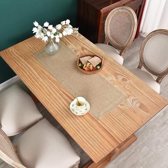 NEWISHER Farmhouse Rustic Table Runner Solid Flaxen Rectangular Table Runners Faux Linen Table Runner for Everyday Use Kitchen Dining Party Table 13x36 Inch
