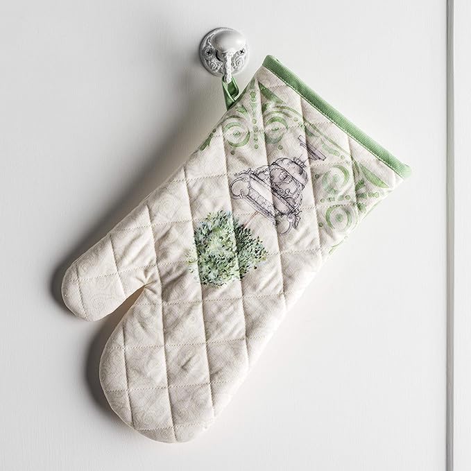 Maison d'Hermine Oven Gloves 100% Cotton Oven Mitt 7" x 13" with Loop Heat Resistant BBQ Cooking Gloves Baking Grilling Gifts for Mothers Day Spring/Summer (Pack of 1, Jardin Du Roy)