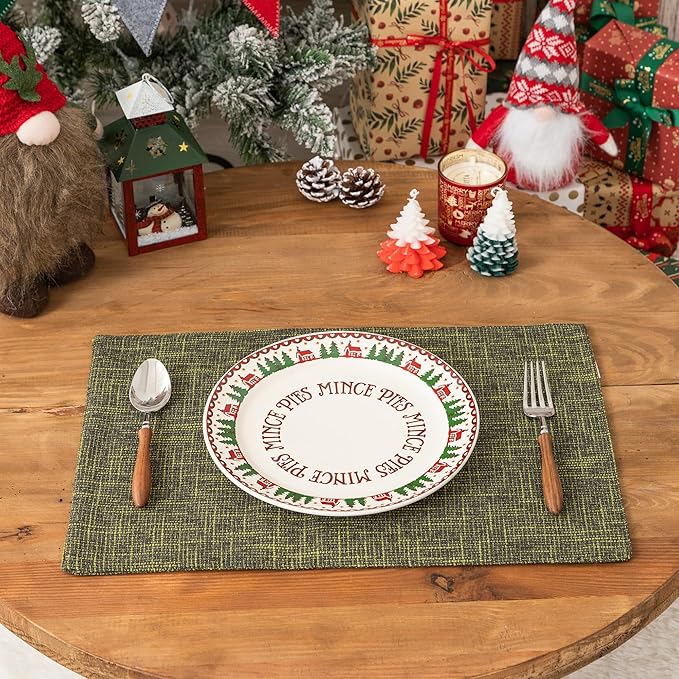 Kevin Textile Christmas Placemats, Set of 4 Heat-Resistant Placemats for Kitchen Table, Washable Durable Linen Table Mats Woven Placemats (4 Pcs, 13"x19", Peridot Green)