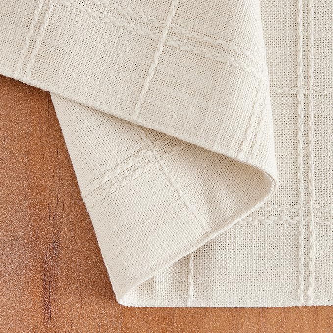 ZeeMart Linen Checked Placemats Set of 4, Plaid Embroidery Textured Table Mats, Double Layer Thick Farmhouse Rustic Place Mats for Kitchen Dining Table Home Decor, Ivory 13x19 Inch