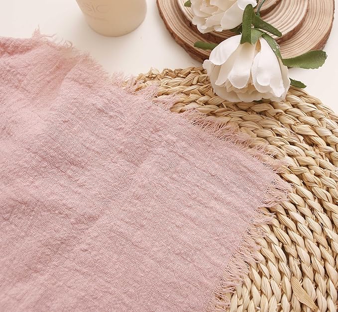 Cloth Napkins with Fringe Set of 12,100% Natural Soft Cotton, Easter Spring Washable Gauze Napkins for Wedding Decorative,Dinner Parties, (12 Pack, Dusty Pink)