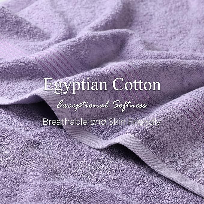 Superior Egyptian Cotton 6-Piece Towel Set, Bathroom Essentials, Towels For Bathroom, Apartment, Airbnb, Guest Bath, Face, Hand, Bath Towels, Washcloths, Absorbent, Fast Drying, Royal Purple