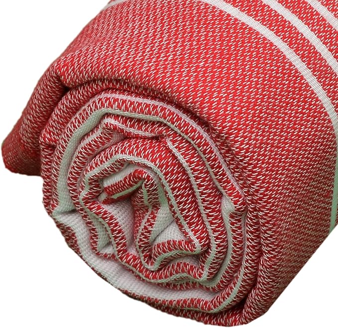Bersuse Towels Anatolia XL Beach Blanket Throw Blanket Turkish Towel 100% Cotton Extra-Large Quick-Dry Lightweight Premium Peshtemal Towel - 61x82 Inches, Red