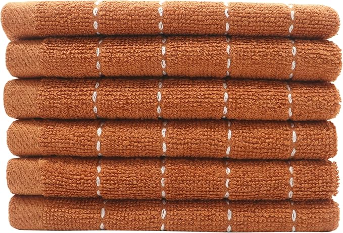 Natural Cotton Dish Cloths Waffle Weave Kitchen Towels,Ultra Absorbent Quick Drying Dish Towels, Soft Comfort Cleaning Cloth Washcloths, Set of 6 (Dark Orange, 12 x 12 Inches)