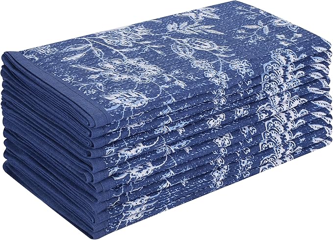 FINGERCRAFT Cloth Napkins, Set of 8 Cotton Linen Blend Printed Dinner Napkins Cloth Mitered Corner Perfect for Parties Dinners Weddings Cocktail Christmas Easter 20x20 Marlo Thomas