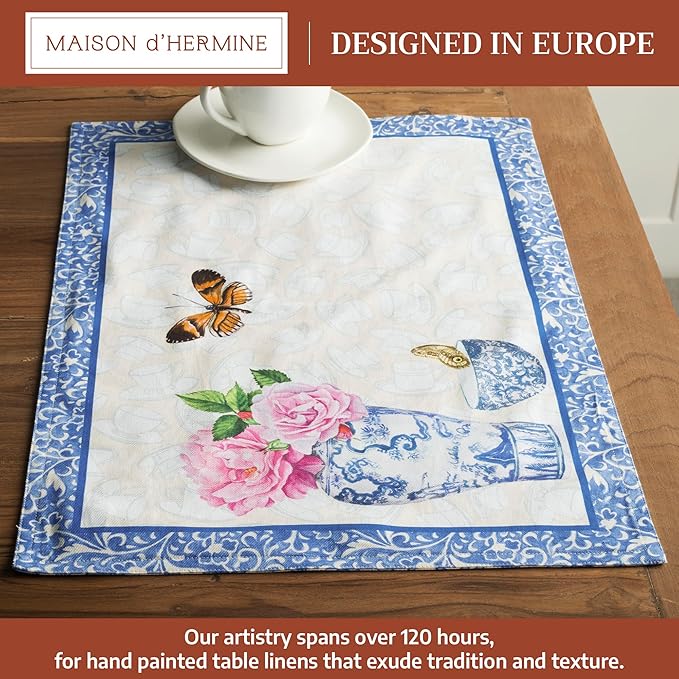 Maison d' Hermine Placemats Set of 4 100% Cotton Washable Cloth Place Mats Reusable Table Mats for Kitchen Dining Party Wedding Gifts for Mothers Day Spring/Summer (Canton, 13" x 19")