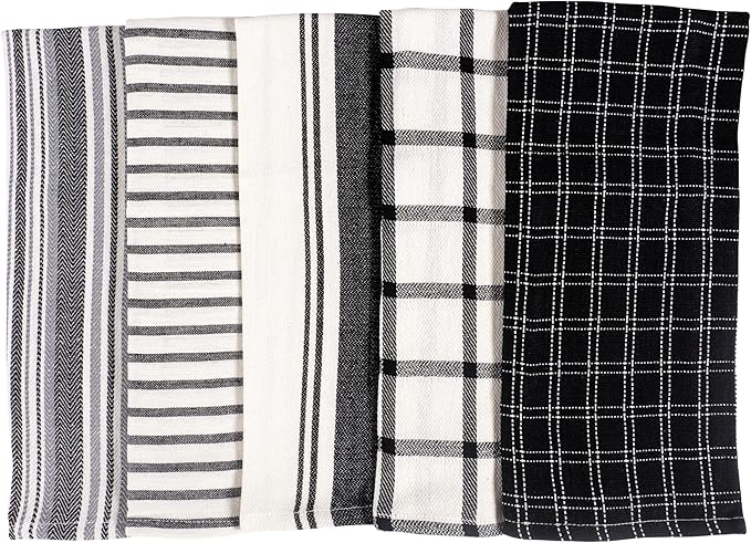 KAF Home Assorted Flat Kitchen Towels - Set of 10, 18 x 28 Inch (Black)