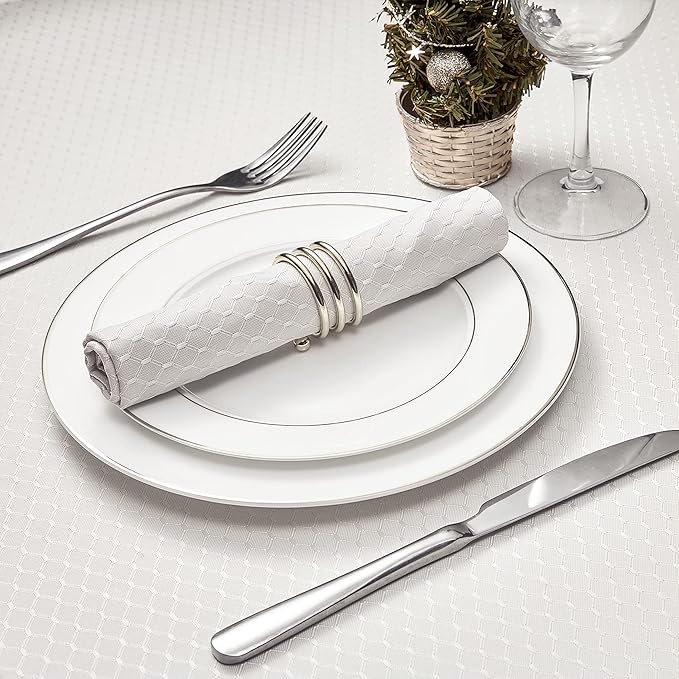 Cloth Napkins Set of 8 – Square 17x17 Inch Jacquard Fabric Polyester Washable Reusable Cloth Napkins for Kitchen Dinner Dining Restaurants Wedding Party Banquet Table (Ivory)