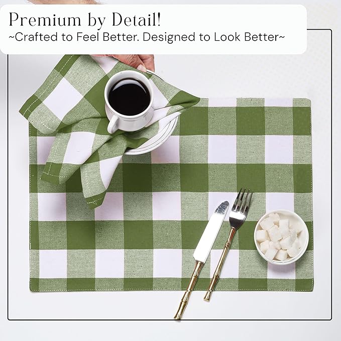 Mint Green Buffalo Plaid Cloth Napkins 4 Pack, 16x16 Inches, 100% Cotton, Washable Checked Table Linen, Rustic Farmhouse Decor for Family Dinner, Easter Brunch, Spring Family Meals