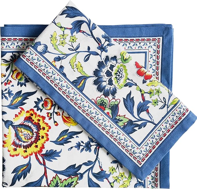 Fingercraft Cloth Napkins, Set of 12 Cotton Linen Blend Printed Dinner Napkins Cloth Mitered Corner Perfect for Parties Dinners Weddings Cocktail Christmas 20x20 Blue Floral