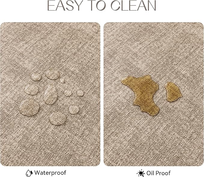 Romanstile Vinyl Placemats Set of 8-12 X 17 Inch - Faux Leather 100% Waterproof Oil-Proof Wipeable Place Mats, Heat Resistant Reversible PU Table Mats for Kitchen Dining Party Outdoor, Khaki