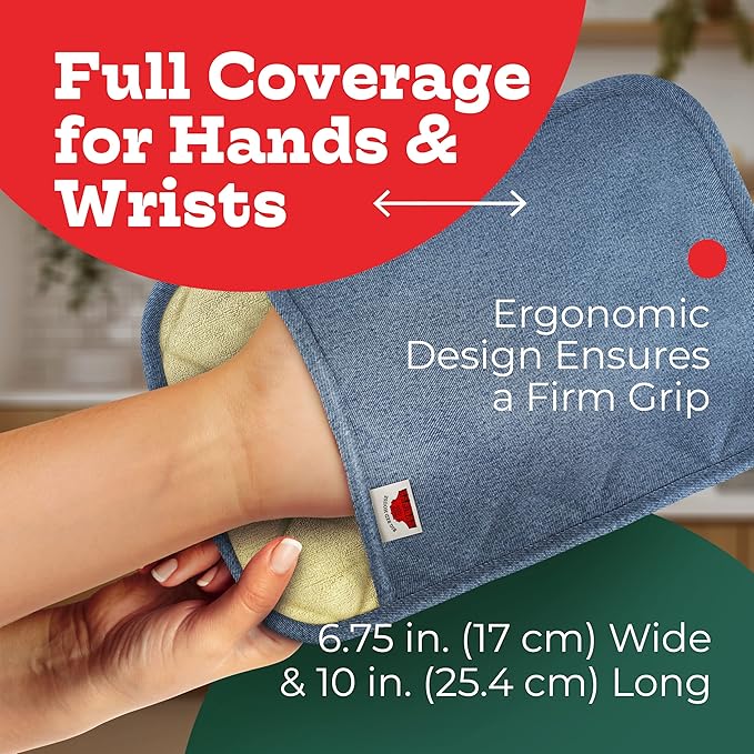 Big Red House - Silicone Pot Holders - Set of 2 Blue Denim - 10x3 - Heat Resistant to 536°F / 280°C, Kitchen Protectors, Hot Pans, Baking, Professional Grade Cooking Mitts